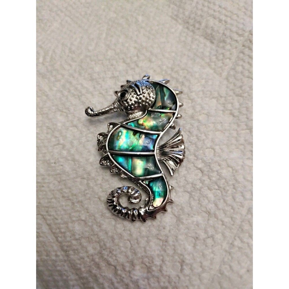 Seahorse Brooch/Pendant Faux Abalone Shell Sea  Animal Nautical Summer Jewelry